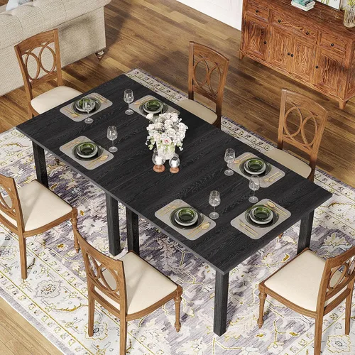 Miniatura 4 de Tribesigns Mesa de comedor de madera, mesa de cocina moderna para comedor, sala de estar, 2-4 personas, mesa de comedor cuadrada con patas
