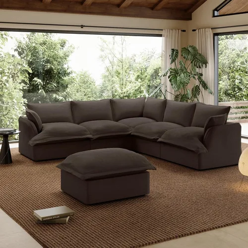 Miniatura 10 de Sofá modular de mezcla de lino para sala de estar, cómodo sofá modular con relleno de plumón, moderno sofá cama convertible con asiento profundo