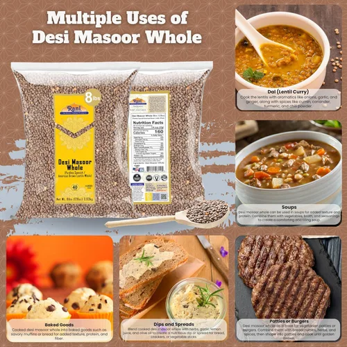 Miniatura 4 de Rani Desi Masoor (Masur) Entero 128oz (8lbs) 3.63kg (aka. Pardina Lentejas marrones españolas/americanas enteras) a granel ~ Todo natural Vegano
