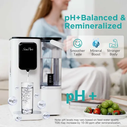 Miniatura 2 de SimPure Y9A UV Filtro de agua de ósmosis inversa de sobremesa, remineralización alcalina 300 GPD de 6 etapas de purificación, sistema de filtración