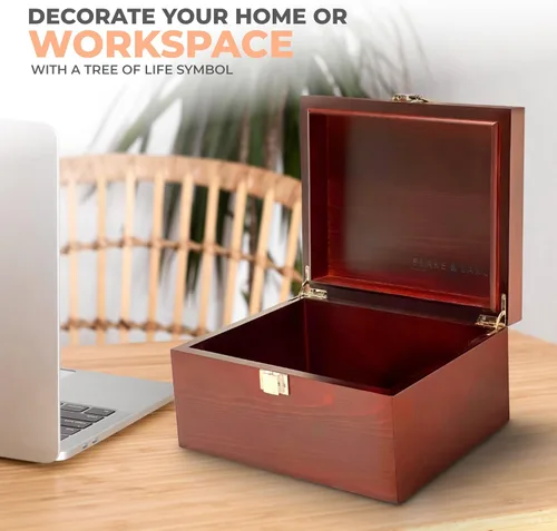 Miniatura 5 de Blake & Lake Tree of Life - Caja decorativa de madera grande, caja de recuerdos de madera con tapa con bisagras y pestillo de metal, cajas