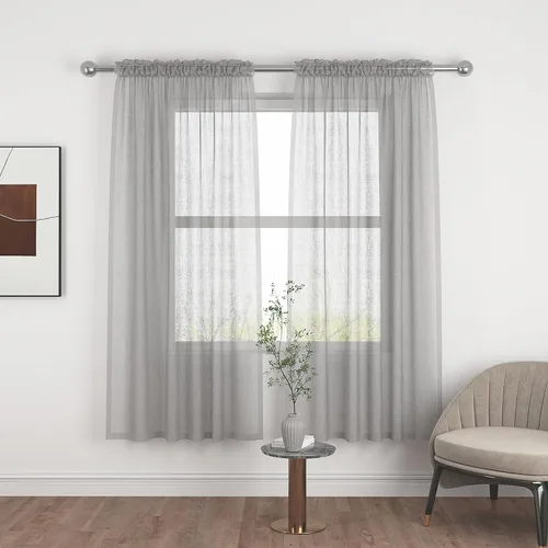 Miniatura 71 de UPOPO Paneles de Cortina Beige Pequeños Cortinas Transparentes de Gasa de 16 Pulgadas de Largo Cortinas de Cocina de Voile con Textura de Lino