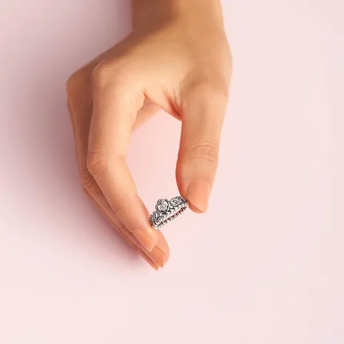 Miniatura 5 de Pandora Anillo de corona de tiara de princesa, anillo de plata de ley para mujer, anillo apilable, regalo para ella, plata de ley con circonita