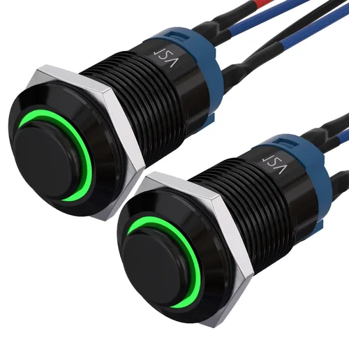 Miniatura 14 de APIELE Interruptor de botón momentáneo de 0.472 in precableado 5.906 in de cabeza redonda alta (aluminio negro, azul)