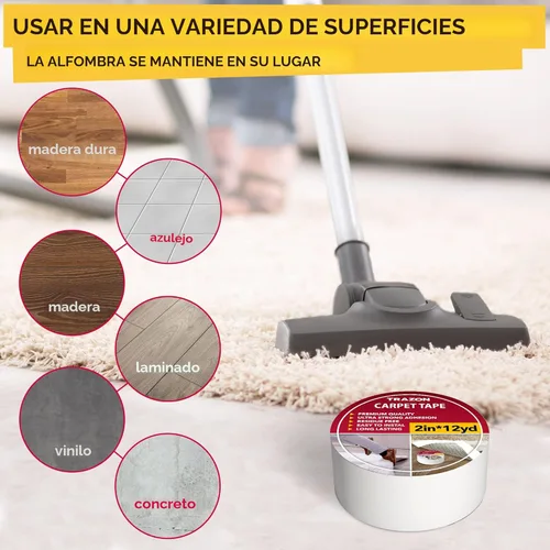 Miniatura 5 de Trazon - Cinta adhesiva de doble cara para alfombras, suelo de madera dura y alfombras de área, cinta adhesiva fuerte y extraíble, cinta adhesiva