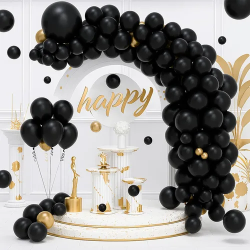 Miniatura 2 de EMART 100 globos negros de 12 pulgadas con cinta, helio de látex para fiestas de cumpleaños, baby shower, boda, graduación, Halloween, decoraciones