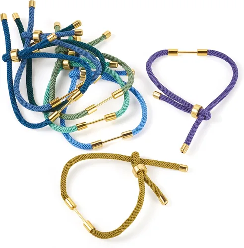 Miniatura 29 de 10 piezas de pulseras de cordón de nylon torcido para hacer joyas ajustables con deslizadores con accesorios de latón dorado para accesorios