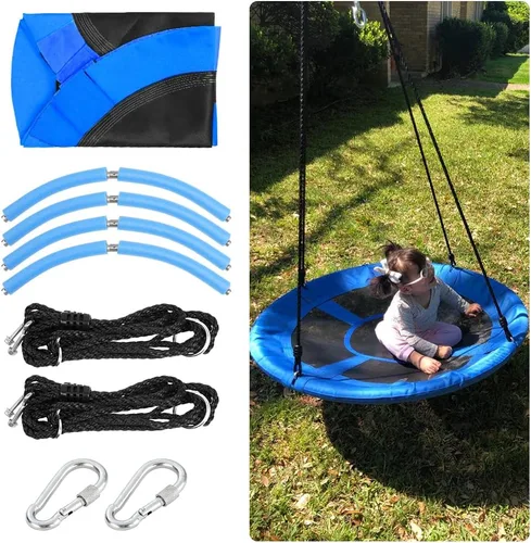 Miniatura 2 de Asiento de columpio de árbol de platillo para niños de 40 pulgadas al aire libre, columpio redondo para niños, columpio de platillo volador con Azul