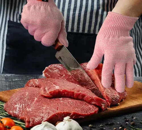 Miniatura 5 de Guantes resistentes a cortes, 2 pares de guantes resistentes a cortes de grado alimenticio, guantes de corte para cocina, pelado de ostras, Rosado