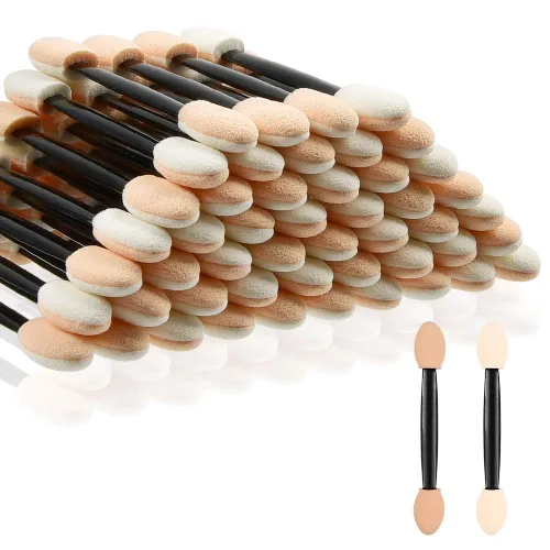 MORGLES Aplicadores de sombra de ojos de doble cara, 50 brochas de sombra de ojos de 2.4 pulgadas para mujeres y niñas, color negro