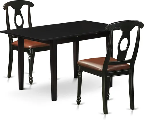 East West Furniture NOKE3-BLK-LC - Juego de mesa de comedor de 3 piezas contiene una mesa de comedor rectangular con hoja de mariposa y 2 sillas