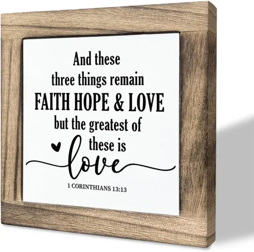 Cartel de caja religiosa – Faith Hope & Love, placa de madera para regalo, decoración cristiana para el hogar y la habitación familiar
