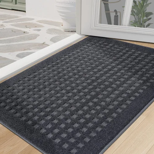 Miniatura 14 de BEQHAUSE Tapetes para puerta de 20 x 32 pulgadas, tapete antideslizante de punto gofre, de perfil bajo, resistente a la suciedad y absorbente, Beige