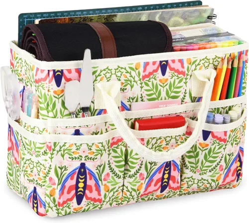 Miniatura 13 de Bolsa de mano organizadora de manualidades con múltiples bolsillos, gran caddy de almacenamiento de arte con asas para arte, manualidades, costura