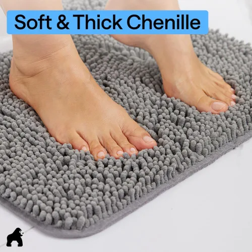 Miniatura 5 de GORILLA GRIP - Juegos de alfombras de baño, juego de 2 alfombras de área de chenilla suave, alfombra base para inodoro y alfombra de 30 x 20, Gris