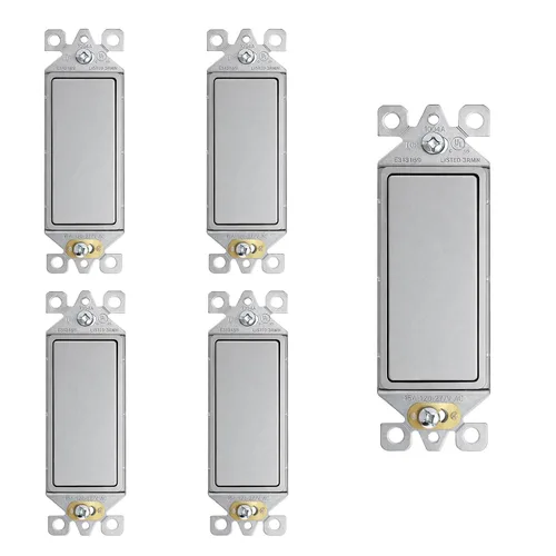 Miniatura 18 de ELEGRP Interruptor de luz decorativo de un solo polo con placa sin tornillos, 15 A 120-277 V, reemplazo del interruptor basculante de paleta