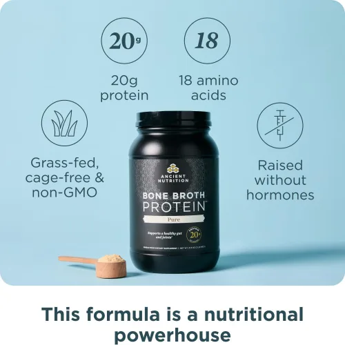 Miniatura 2 de Ancient Proteína de caldo de hueso, sabor puro, tamaño de 40 porciones, todo natural, amigable con los intestinos, polvo de proteína paleo