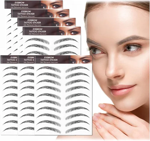 Miniatura 7 de 77 pares de calcomanías de tatuaje de cejas, 4D, impermeables, naturales, para cejas, de larga duración, perfectas para mujeres y niñas (negro)