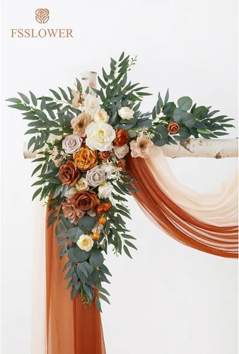 Miniatura 4 de Kit de flores para arco de boda con cortinas (paquete de 4) – 2 guirnaldas artificiales de terracota de lujo con 2 cortinas transparentes