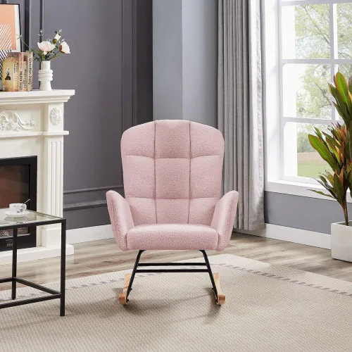 Miniatura 4 de hansones Mecedora para guardería, silla deslizadora tapizada con respaldo alto para sala de estar, dormitorio, oficinas (peluche rosa)