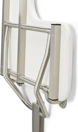 Miniatura 11 de Seachrome Asiento de ducha Lift-Assist, en forma de L, mano derecha, ADA, montaje en pared, acolchado blanco naugahído