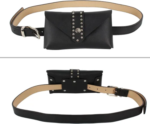 Miniatura 3 de Riñonera con remache punk para mujer, con cinturón, bolsa para teléfono celular, para viajes, entrenamiento, correr, senderismo