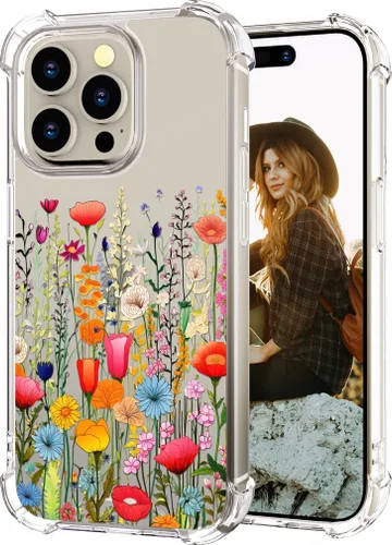 Miniatura 89 de Hungo Funda compatible con iPhone 15 Plus para mujer, diseño floral transparente, lindo, flor azul rosa Rosas Azules