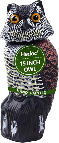 Hedoc - Señuelos de búho falso para ahuyentar pájaros, esculturas con cabeza giratoria, estatuas de plástico de espantapájaros enemigos de la