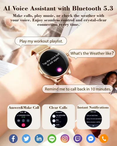Miniatura 6 de WalkerFit Smartwatch for Women, 1.43” AMOLED Fitness Watch with Bluetooth Calling, Wireless Magnetic Charging, Female Health Tracker, 120+ Sports