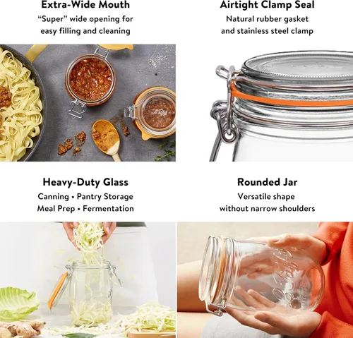 Miniatura 3 de Le Parfait Super Jar - Tarro de conservación de vidrio francés de 500mL con cuerpo redondo, boca ancha, tapa hermética - Tarro de vidrio 16oz