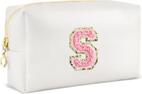 Miniatura 92 de URSKYTOUS Regalos para niñas, bolsa de maquillaje con inicial, bolsa de cosméticos personalizada con cremallera, bonita bolsa de aseo de viaje, Azul