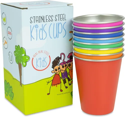 Miniatura 8 de Vasos de acero inoxidable para niños - Juego de 4 - Vasos de metal para niños y niños pequeños, vasos de primera calidad de 10 oz