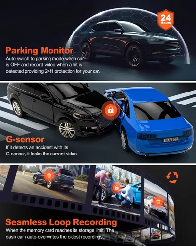 Miniatura 5 de Cámara de tablero 4K real frontal y trasera, Wi-Fi GPS de 5.8 GHz, cámara dual HDR con sensor de nivel superior, pantalla IPS de 3.3 pulgadas