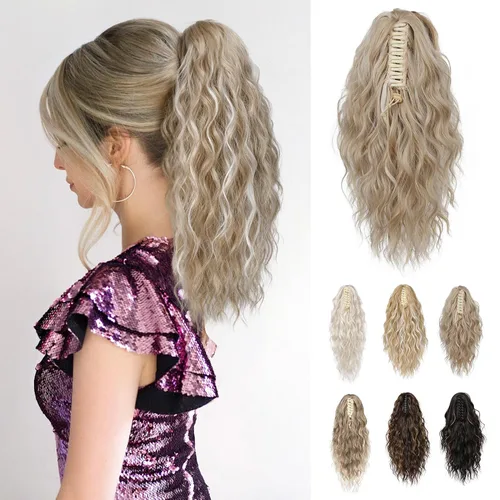 Miniatura 17 de REECHO Extensión de cola de caballo, extensión de cola de caballo de 18 pulgadas con clip de garra para mujer, extensiones de cabello largo, rizado