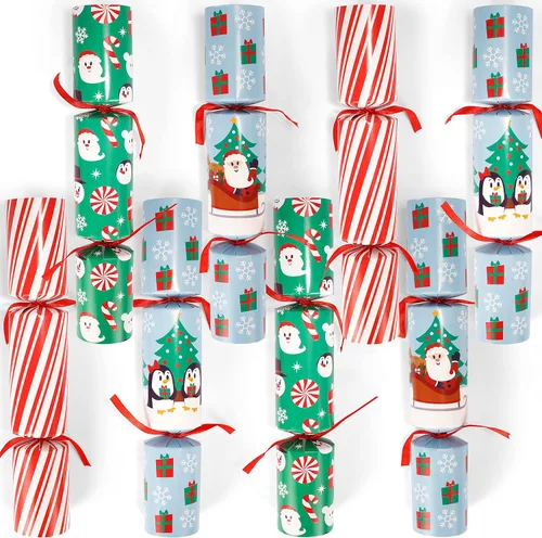 Miniatura 8 de JOYIN 8 piezas de recuerdo de fiesta de Navidad sin broches de presión, color rojo, azul y verde, incluye sombrero de fiesta, chistes y regalos