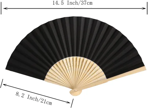 Miniatura 2 de 50 piezas de abanico de mano de papel con bolsas de organza, abanico plegable de bambú de mano, para DIY, decoración, regalos de boda y fiesta Negro