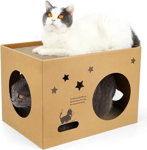 Miniatura 13 de Paquete de 6 almohadillas para arañazos para gatos con caja, rascador de cartón para gatos de interior, tabla de rascar reversible con cama