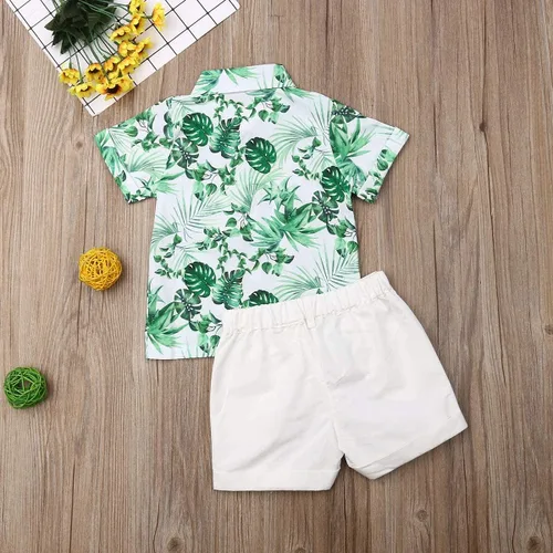 Miniatura 16 de Conjunto de camisa de manga corta con botones y pantalones cortos casuales con diseño de flamingo, para bebés y niños de 1 a 6 años, atuendos