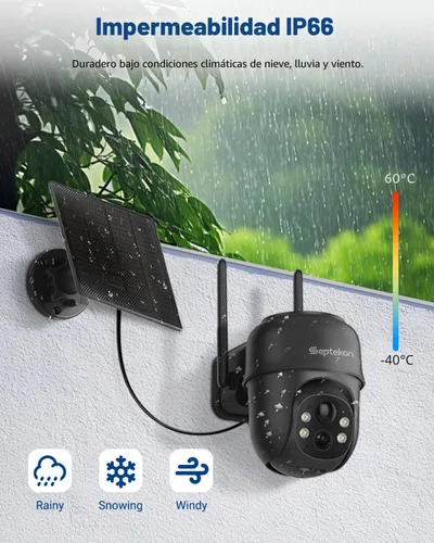 Miniatura 6 de Septekon 2K Cámaras de seguridad solar inalámbricas para exteriores 2 paquete, cámara para exteriores con batería de 360°PTZ, cámara WiFi de 2.4G