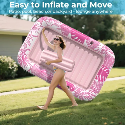Miniatura 24 de Flotador inflable de bronceado para piscina con lona de protección, flotadores de piscina de 70 x 46 pulgadas para adultos con almohada, flotador 6