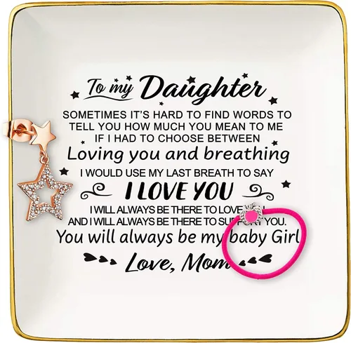 Topthink You Will Always Be My Baby Girl - Bandeja de cerámica para joyas, plato y baratija, regalos para hija de mamá o papá, regalos de