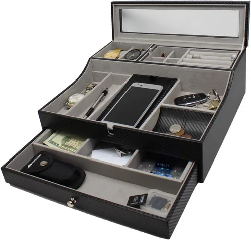 Miniatura 7 de Bandeja organizadora elegante para hombre para teléfono relojes lentes de sol joyas cartera anillos collar