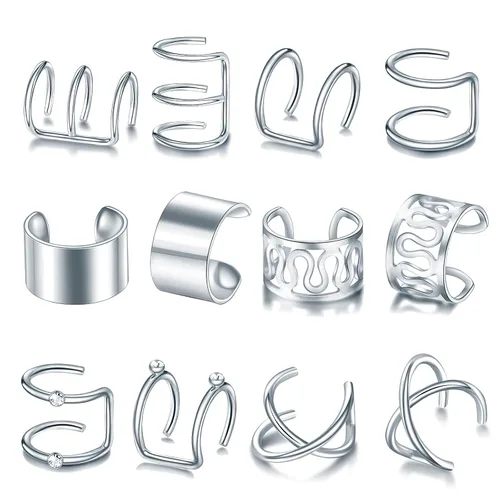 Miniatura 10 de 12 piezas de trenzas de pelo negro, rastas de metal con diamantes de imitación de cristal, clips de trenza no perforantes, para mujeres y hombres