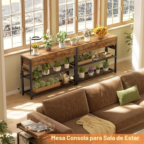 Miniatura 8 de Ecoprsio Mesa de entrada con salidas y puertos USB, mesa consola con 2 cajones, mesa de sofá pequeña con estantes de almacenamiento para sala