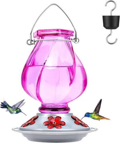 Miniatura 17 de BOLITE - Alimentador de colibríes, de vidrio soplado a mano, diseño torcido, para exteriores, con trampa para hormigas y cinco puertos de Azul
