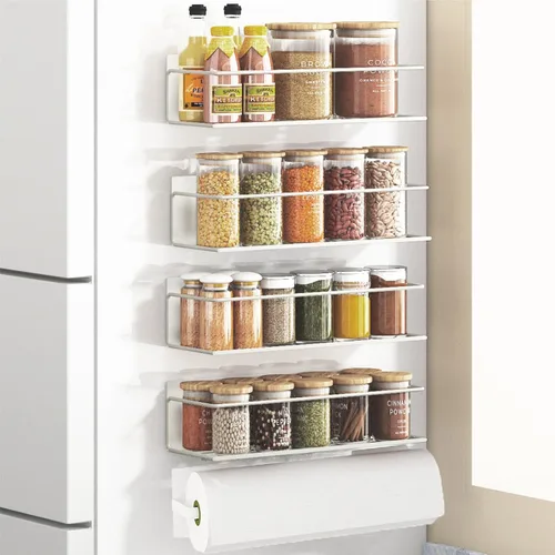 Estante magnético para especias para refrigerador, estante magnético de ahorro de espacio para nevera, paquete de 4 unidades, con soporte magnético