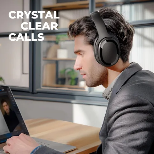 Miniatura 4 de MOVSSOU Auriculares híbridos con cancelación activa de ruido, auriculares Bluetooth inalámbricos sobre la oreja con micrófono, graves profundos