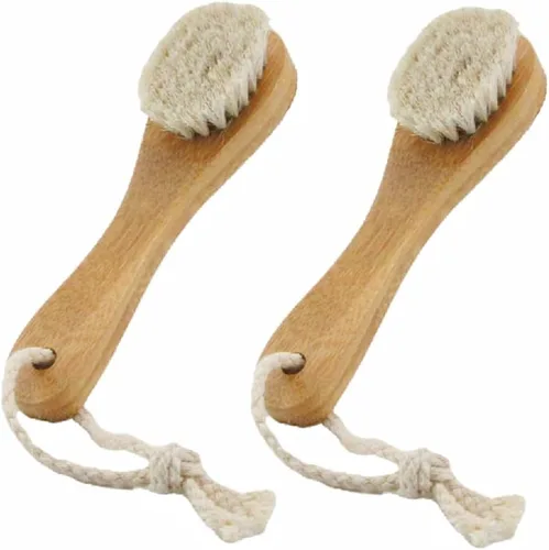 Miniatura 7 de Cepillo de limpieza facial seca con cerdas de lana suave, cepillo exfoliante de 6 pulgadas, 2 unidades de cepillo limpiador facial con mango
