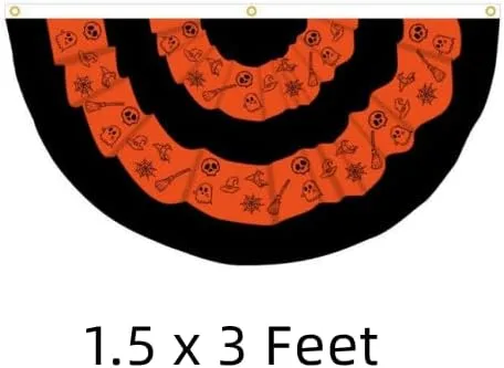 Miniatura 2 de JPORSHU Paquete de 5 banderas plisadas de Halloween para exteriores, fantasma, medio ventilador, ojales de banderines de otoño de 3 x 1.5 pies