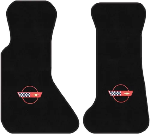 Alfombrillas Delanteras de Alfombra de Ajuste Personalizado de 2 Piezas Compatibles con Corvette Coupe 1984-1996 con Logotipo de Bandera C4 Roja -